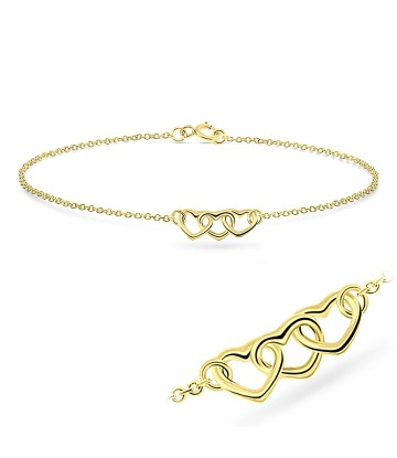 Gold Plated Triple Hearts Silver Bracelet BRS-41-GP